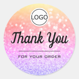 Adesivo Redondo Luxury Rainbow Glitter Elegante Simples Obrigado
