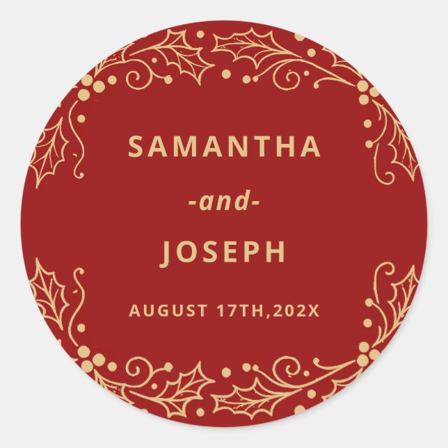 Adesivo Redondo Luxury Red & Antique-Gold Wedding Envelope Seal (Frente)