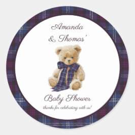Adesivo Redondo Luxury Tartan Baby Shower thank You