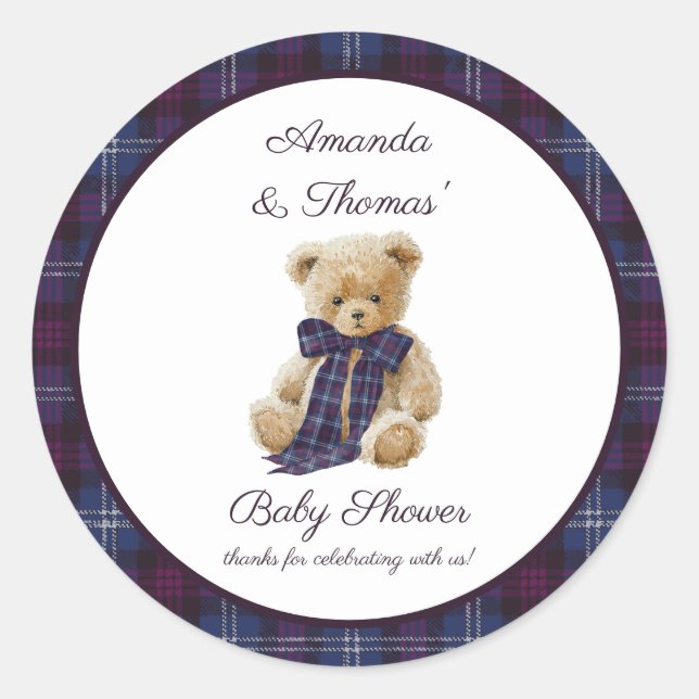 Adesivo Redondo Luxury Tartan Baby Shower thank You (Frente)