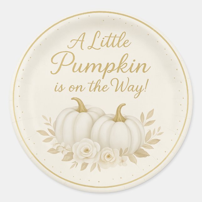 Adesivo Redondo Luxury White & Gold Pumpkin Round Sticker | Fall B (Frente)