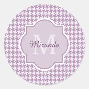 Adesivo Redondo Luz chique do monograma - Houndstooth roxo com