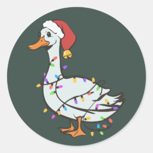 Adesivo Redondo Luz de Ganso Bobo Natal Pato Divertido Luzes de Na