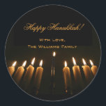 Adesivo Redondo Luz de Hanukkah Feliz As Luzes Menorah Viram Chanu<br><div class="desc">Feliz Chanucá Lâmpada Menorah Luzes Velas Chanukah Festival de Palavras Vinhetas,  Adicionar Texto e Nome</div>