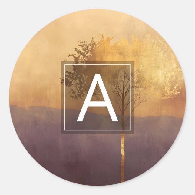 Adesivo Redondo Luz de Pé | Design Mínimo de Árvore (Frente)