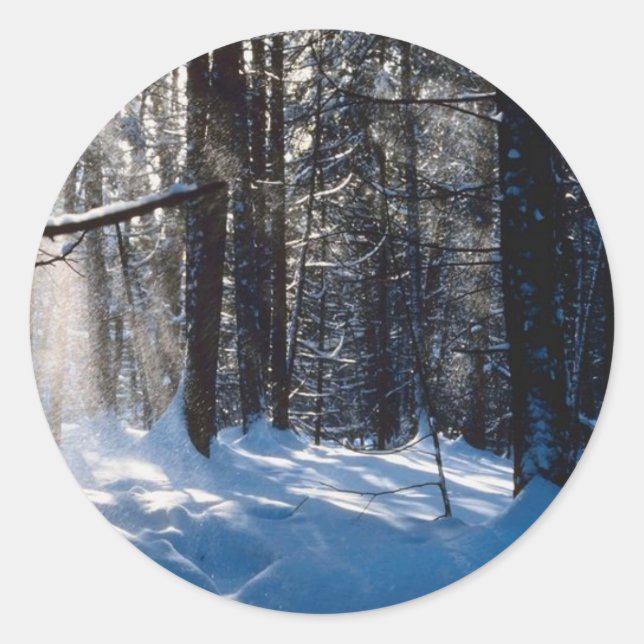 Adesivo Redondo Luz do sol na neve (Frente)