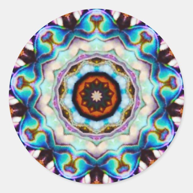 Adesivo Redondo Luzes Azuis do Fractal Paua Shell (Frente)