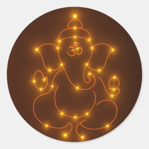 Adesivo Redondo Luzes brilhantes Deus Ganesha Design