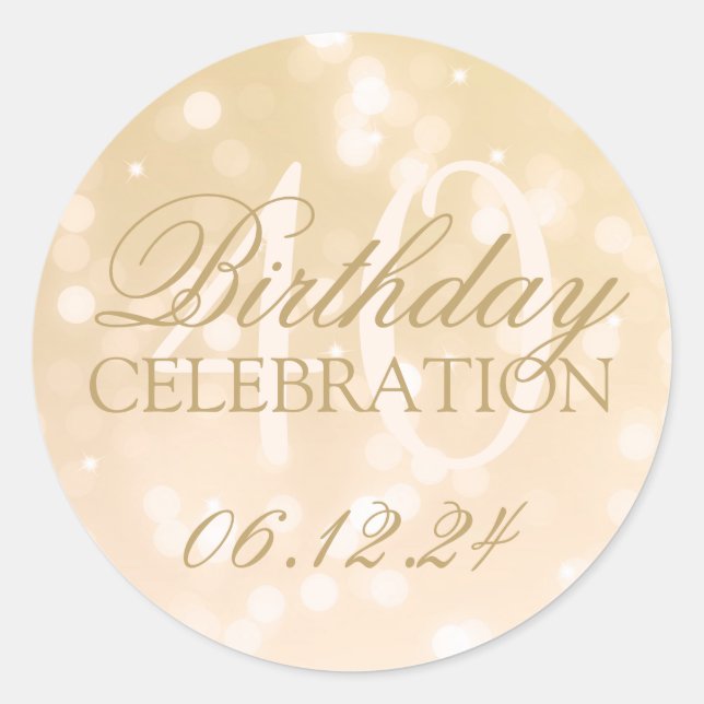 Adesivo Redondo Luzes brilhantes do Bokeh Dourado Elegante (Frente)