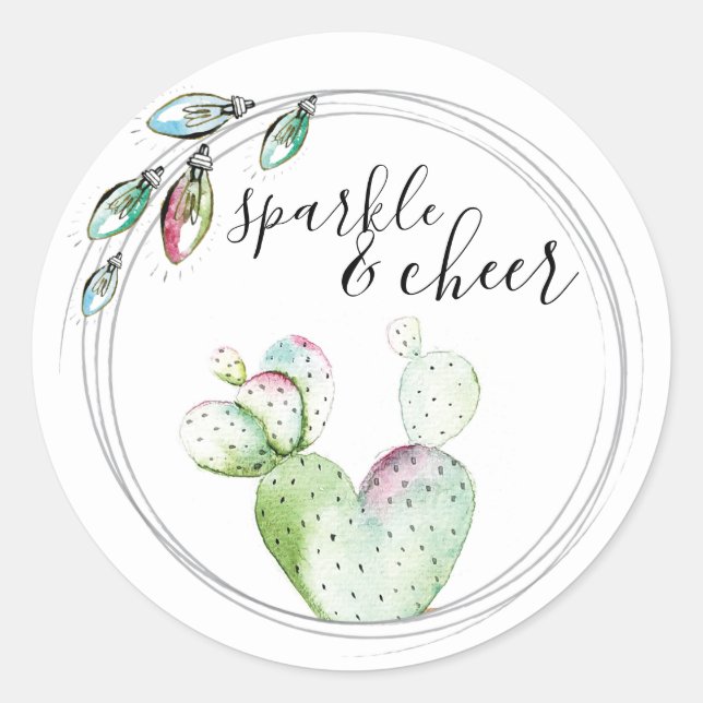 Adesivo Redondo Luzes coloridas e selo do envelope Cactus (Frente)