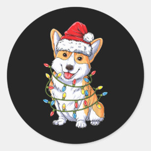 Adesivo Redondo Luzes De árvore De Natal Corgi Papai Noel Xmas Men