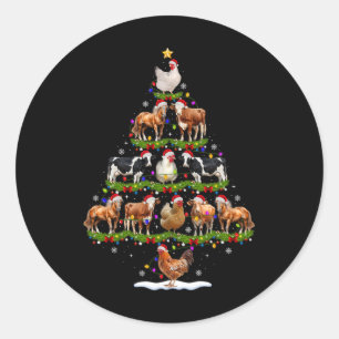 Adesivo Redondo Luzes de árvore de Natal de animais galinha vaca c