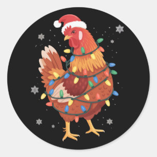Adesivo Redondo Luzes de árvore de Natal de frango Animal de fazen