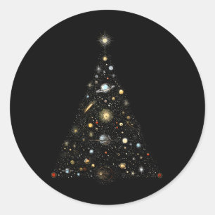 Adesivo Redondo Luzes de árvore de Natal do planeta do espaço do s