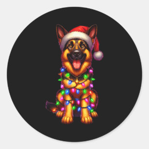 Adesivo Redondo Luzes de árvore de Natal Pastor Alemão Pijama de N