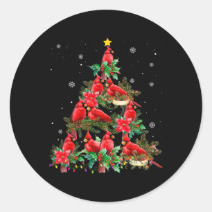 Adesivo Redondo Luzes de árvore de Natal vintage pássaros cardeais