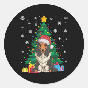 Adesivo Redondo Luzes De Árvore Xmas Doce Feio Cão Collie S