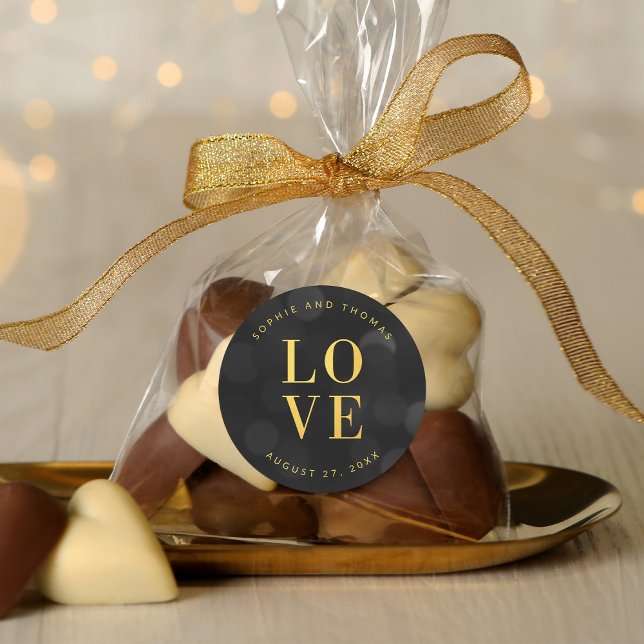 Adesivo Redondo Luzes de Bokeh Escuras Falso Amor Dourado (Criador carregado)