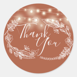 Adesivo Redondo Luzes de Corda Agradecimento Floral Terracota