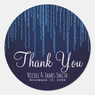 Adesivo Redondo Luzes de corda azul esferográfica do casamento no 