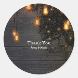 Adesivo Redondo Luzes de Corda de Lâmpada Vintage e Favor de Casam