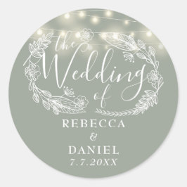 Adesivo Redondo Luzes de Corda Floral Verde Sálvia Casamento