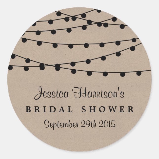 Adesivo Redondo Luzes de corda preta no Chá de panela Kraft russo (Frente)