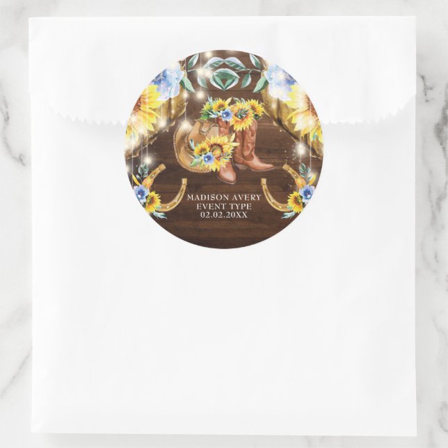 Adesivo Redondo Luzes de Cordas de Botas Florais Russas Personaliz (Bolsa)