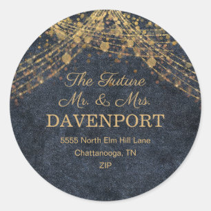 Adesivo Redondo Luzes de Cordas Douradas Azul Marinho Glam Russo