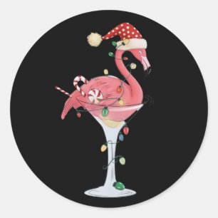 Adesivo Redondo Luzes de Flamingo de Natal Xmas Animal Tropical
