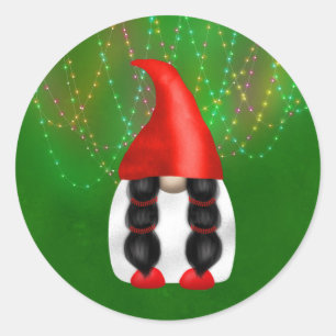 Adesivo Redondo Luzes de Gnome Vermelho Branco Fofo Natal Verde