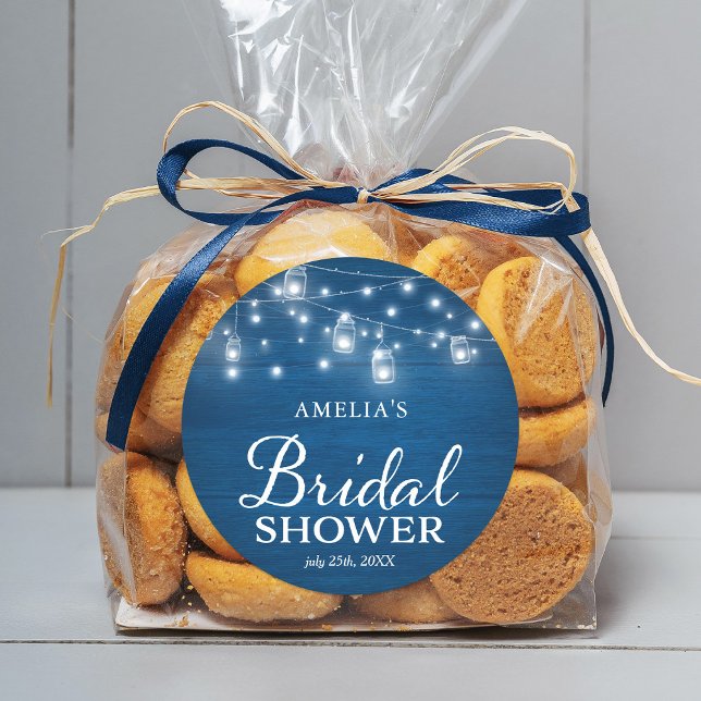 Adesivo Redondo Luzes de Mason Jars Chá de panela Azul de Madeira  (Criador carregado)