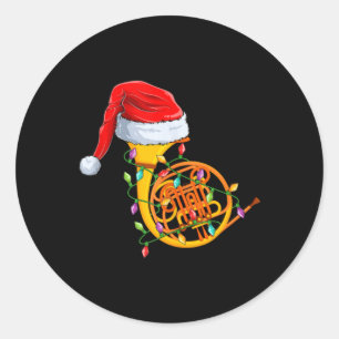 Adesivo Redondo Luzes de Natal Chapéu do Papai Noel Musical Trompa
