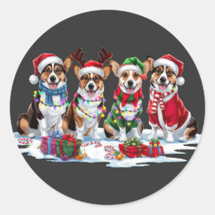 Adesivo Redondo Luzes de Natal Corgi - Design Adorável