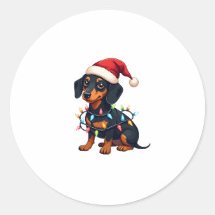 Adesivo Redondo Luzes de Natal Dachshund Chapéu do Papai Noel Amor