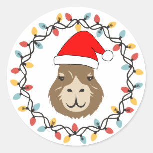 Adesivo Redondo Luzes de Natal de Capivara Fofas e Divertidas