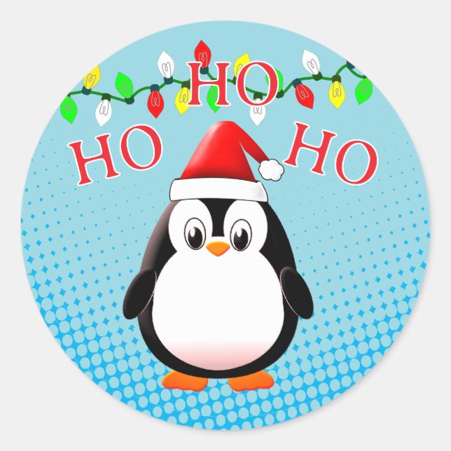 Adesivo Redondo Luzes de Natal de Pinguin Santa Hat (Frente)