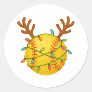 Adesivo Redondo Luzes de Natal de Rena de Softbol Engraçado Esport