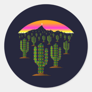 Adesivo Redondo Luzes de Natal de Saguaro Cactus na Arizona ao pô