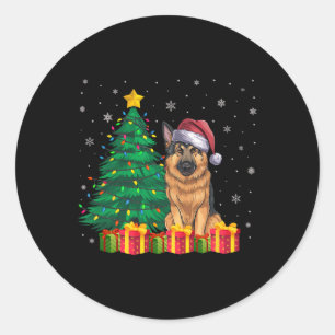 Adesivo Redondo Luzes de Natal de Santa Hat German shepherd Feia
