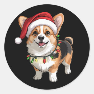 Adesivo Redondo Luzes de Natal de Santa Pembroke Welsh Corgi na Ár