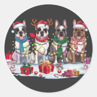Adesivo Redondo Luzes de Natal do Buldogue Francês - Design Adoráv