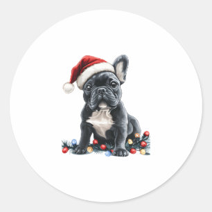 Adesivo Redondo Luzes de Natal do Bulldog Francês Presentes de Cac