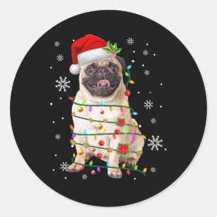 Adesivo Redondo Luzes de Natal do Pug do Papai Noel Xmas Amante de