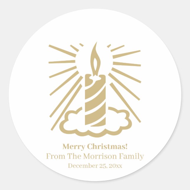 Adesivo Redondo Luzes de Natal dourado nome personalizado (Frente)