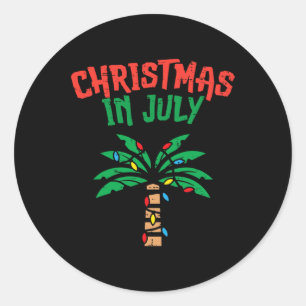 Adesivo Redondo Luzes de Natal em Palmeira de Julho Verão Tropical