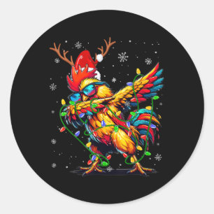 Adesivo Redondo Luzes de Natal Engraçadas Frango Papai Noel Dabbin