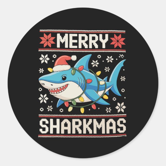 Adesivo Redondo Luzes de Natal Feias de Natal Feias de Sharkmas fe (Frente)