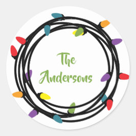 Adesivo Redondo Luzes de Natal felizes e brilhantes