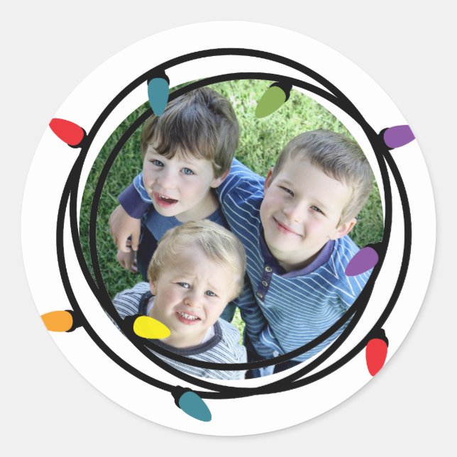 Adesivo Redondo Luzes de Natal felizes e brilhantes (Frente)